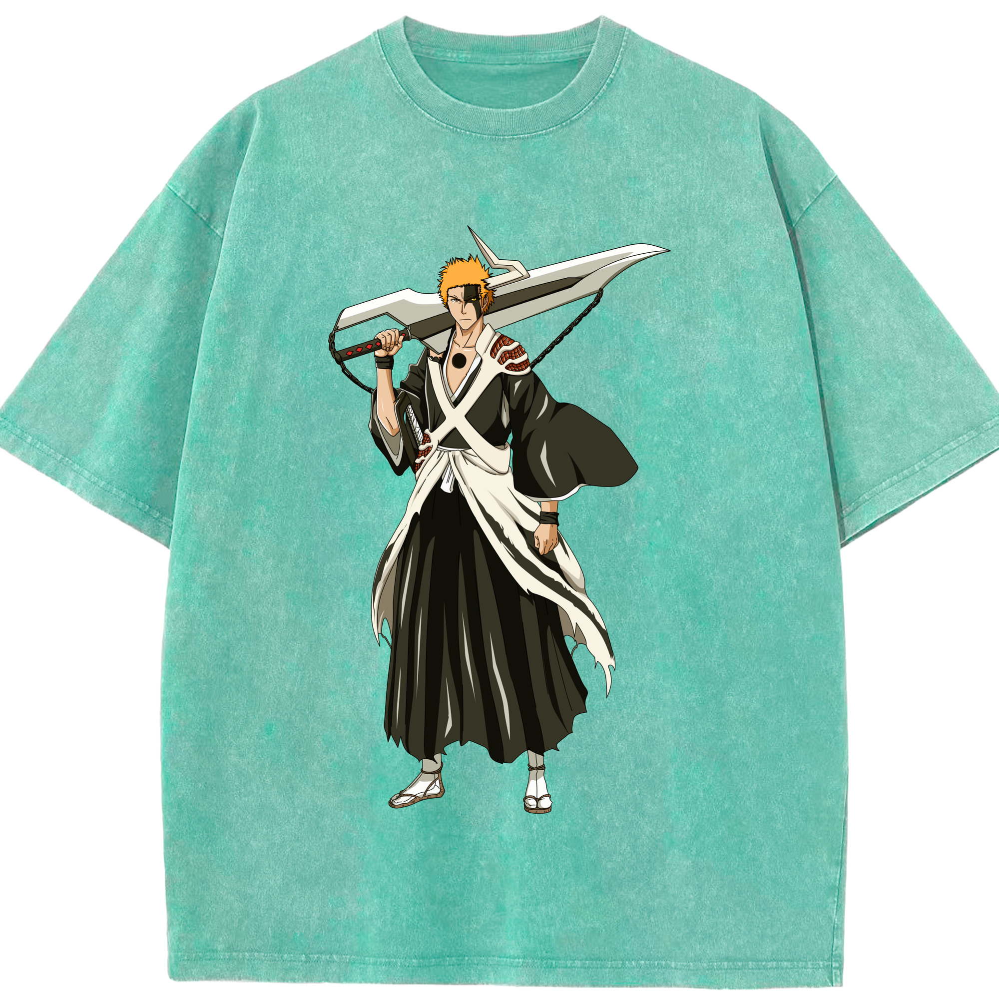 （画像用） ブリーチ 黒崎一護（くろさき いちご）BLEACH Kurosaki Ichigo 綿100% ヴィンテージ風 半袖Tシャツ（フロントプリント）